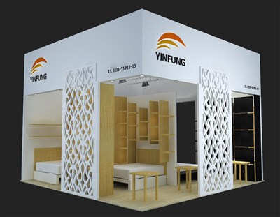 20平米展台设计制作：二面开口/现代/木质结构/白色，为家具展展商而作（免费使用）