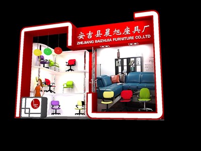 21平米展台设计制作：一面开口/现代/型材结构/红色，为家具展展商而作（免费使用）