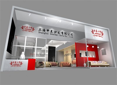 80平米展台设计制作：一面开口/现代/型材结构/灰色，为家具展展商而作（免费使用）