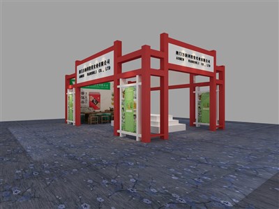 54平米展台设计制作：三面开口/现代/木质结构/红色，为茶博会展商而作（免费使用）