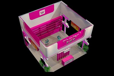 36平米展台设计制作：三面开口/现代/型材结构/粉色，为电子展展商而作（免费使用）