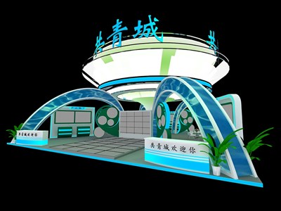 300平米展台设计制作：三面开口/现代/型材结构/蓝色，为旅游展展商而作（免费使用）
