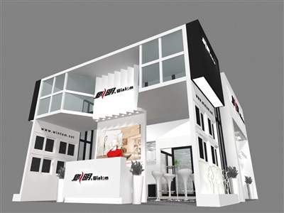 42平米展台设计制作：二面开口/现代/型材结构/白色，为建材展展商而作（免费使用）