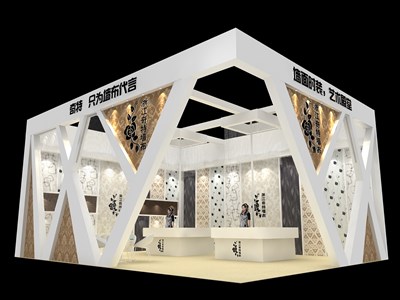 63平米展台设计制作：二面开口/现代/木质结构/白色，为建材展展商而作（免费使用）