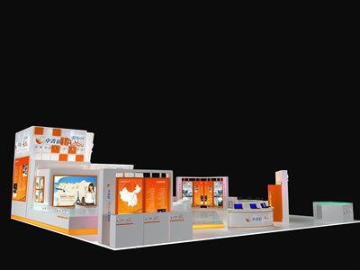 135平米展台设计制作：四面开口/现代/木质结构/橙色，为旅游展展商而作（免费使用）