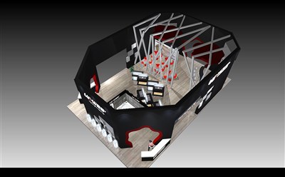 150平米展台设计制作：四面开口/前卫/木质结构/黑色，为建材展展商而作（免费使用）