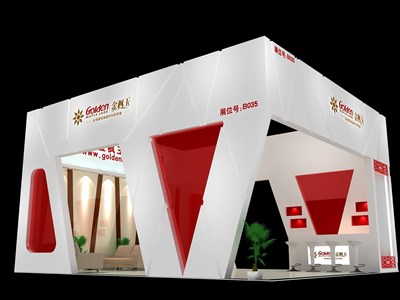 56平米展台设计制作：三面开口/现代/木质结构/白色，为建材展展商而作（免费使用）