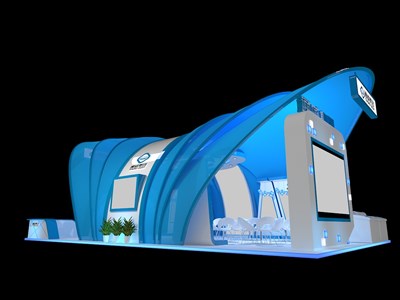 135平米展台设计制作：二面开口/前卫/型材结构/蓝色，为综合展展商而作（免费使用）