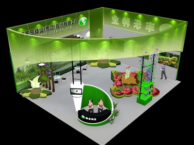 120平米展台设计制作：二面开口/现代/木质结构/绿色，为综合展展商而作（免费使用）