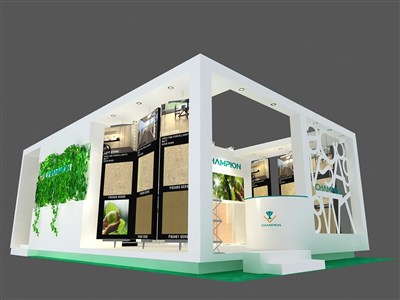 54平米展台设计制作：二面开口/现代/木质结构/白色，为建材展展商而作（免费使用）