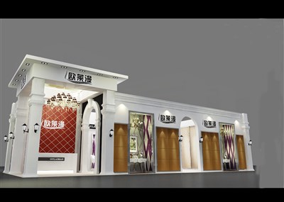 90平米展台设计制作：二面开口/欧式/木质结构/白色，为建材展展商而作（免费使用）