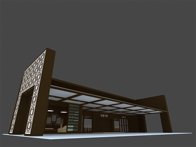 162平米展台设计制作：三面开口/中式/木质结构/咖啡色，为建材展展商而作（免费使用）
