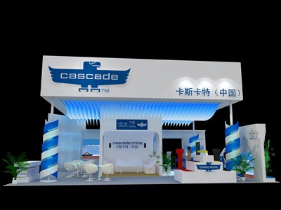 120平米展台设计制作：三面开口/现代/木质结构/蓝色，为电子展展商而作（免费使用）