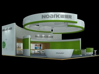 156平米展台设计制作：三面开口/现代/木质结构/绿色，为电子展展商而作（免费使用）