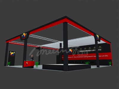 64平米展台设计制作：三面开口/现代/桁架结构/红色，为电子展展商而作（免费使用）