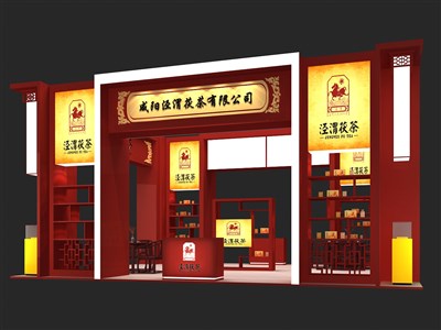 72平米展台设计制作：三面开口/中式/木质结构/红色，为茶博会展商而作（免费使用）