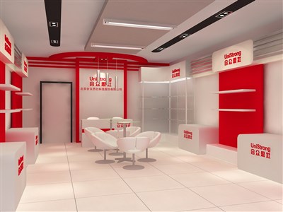 43.2平米展厅设计制作：现代/红色，产品类展厅-合众思壮（免费使用）