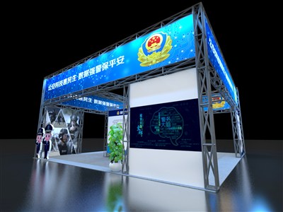 81平米展台设计制作：四面开口/现代/桁架结构/蓝色，为电子展展商而作（免费使用）